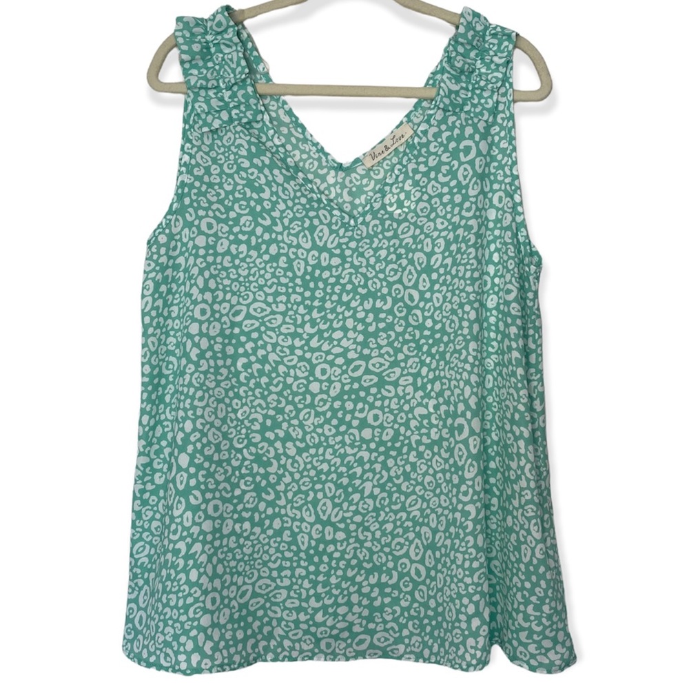 NWT Vine&Love Mint Green Leopard Ruffle Strap Tank Size Large